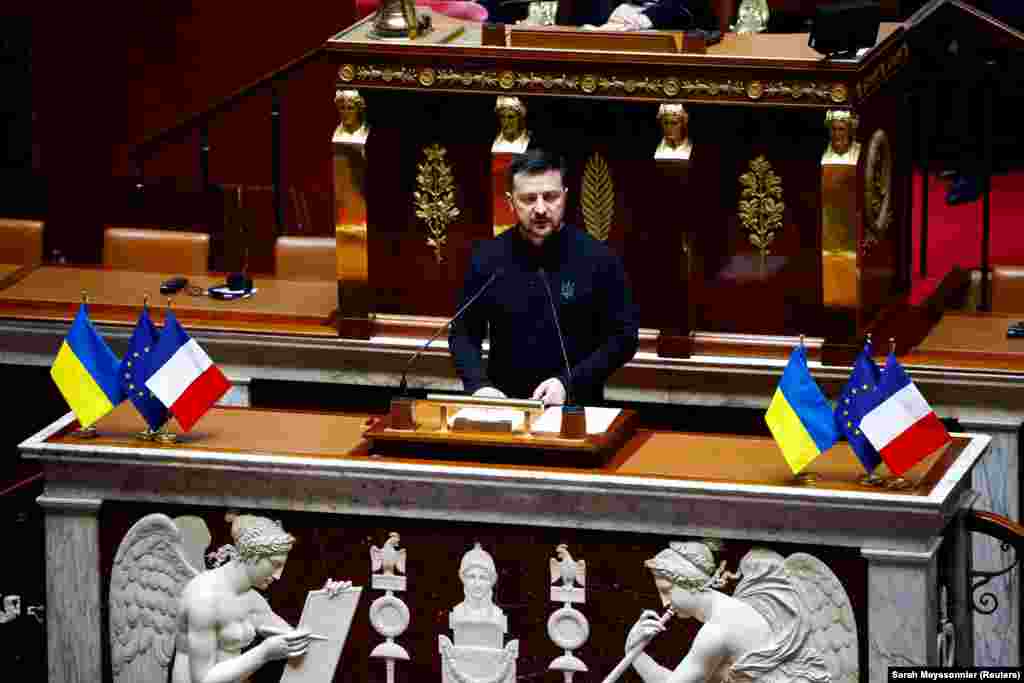 Zelenskiy had earlier in the day addressed members of the French National Assembly, where he said the peace Europe has enjoyed since the end of World War II has been erased by the aggression of Russia, which launched its full-scale invasion of Ukraine in 2022 and represents a threat to the entire continent.