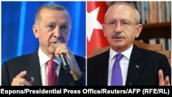 Kemal Kilicdaroglu (right) holds a slight leader Turkish President Tayyip Erdogan (left) in the run-up to the presidential election in Turkey.