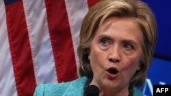 U.S. presidential candidate Hillary Clinton speaks about Iran at the Brookings Institute in Washington, D.C., on September 9.