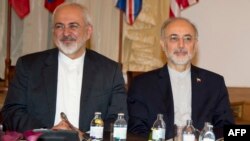 Iranian Foreign Minister Mohammad Javad Zarif (left) and head of the Iranian Atomic Energy Organization Ali Akbar Salehi in Vienna.