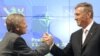 Генеральний секретар НАТО Яап де Гооп Схеффер і прем’єр-міністр Чехії Мірек Тополанек на прес-конференції з нагоди ювілею в Празі, 12 березня 2009 року