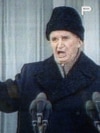 Romania - A TV grab shows President Nicolae Ceausescu delivering his last public speech to people from the balcony of the Communist Party Headquarters in Bucharest, 21Dec1989