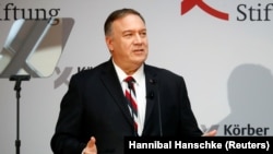 U.S. Secretary of State Mike Pompeo speaking in Berlin on November 8.