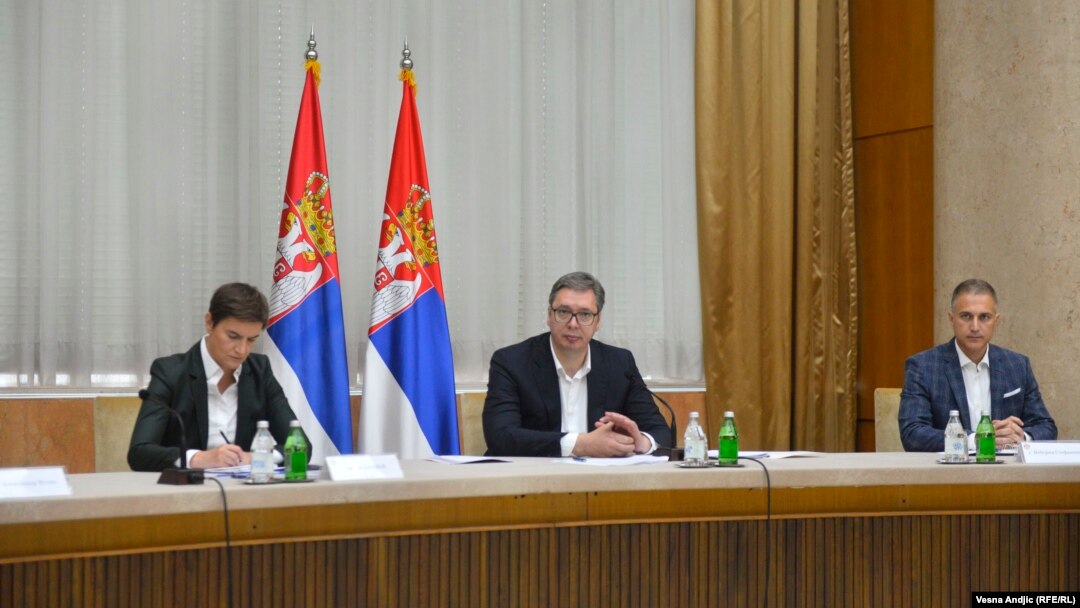Premijerka Srbije Ana Brnabić, predsednik Aleksandar Vučić i ministar odbrane Nebojša Stefanović na sednici Saveta za nacionalnu bezbednost u Beogradu, 21. septembar