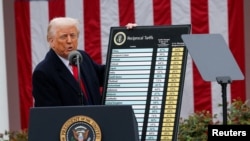 Президент США Дональд Трамп объявляет о введении импортных пошлин. 2 апреля, 2025