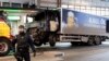 This picture taken on April 8 shows the truck that was used to crash into pedestrians in Stockholm.